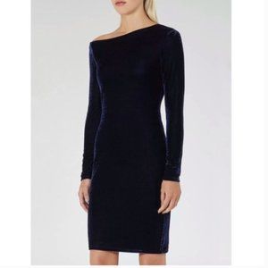 Reiss Xeni Velvet Long Sleeve Dress in Midnight Blue Size 0